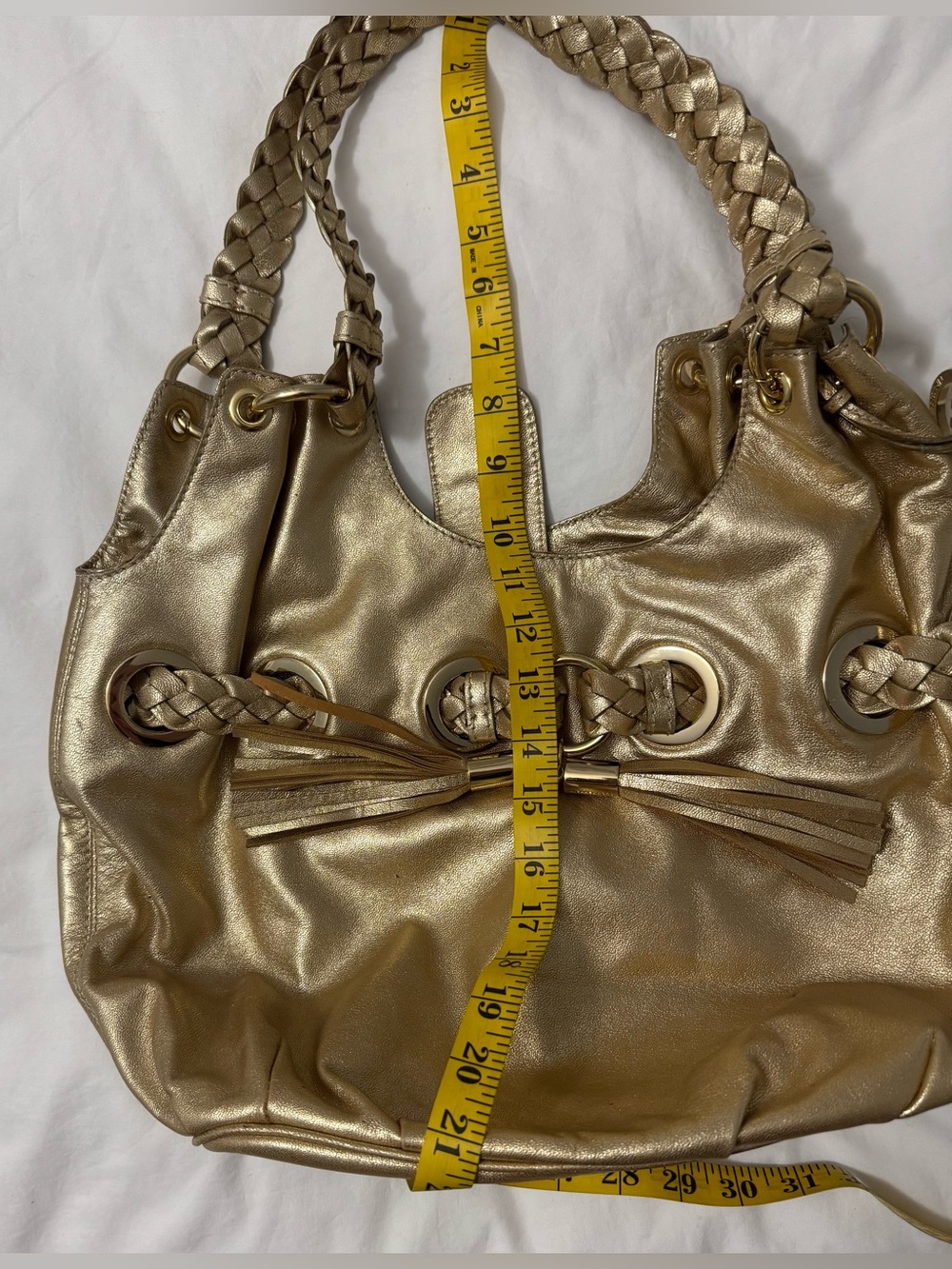 MICHAEL KORS Gold Metallic Shimmer Leather Braided Strap Ex-LrgHobo - Picture 8 of 9